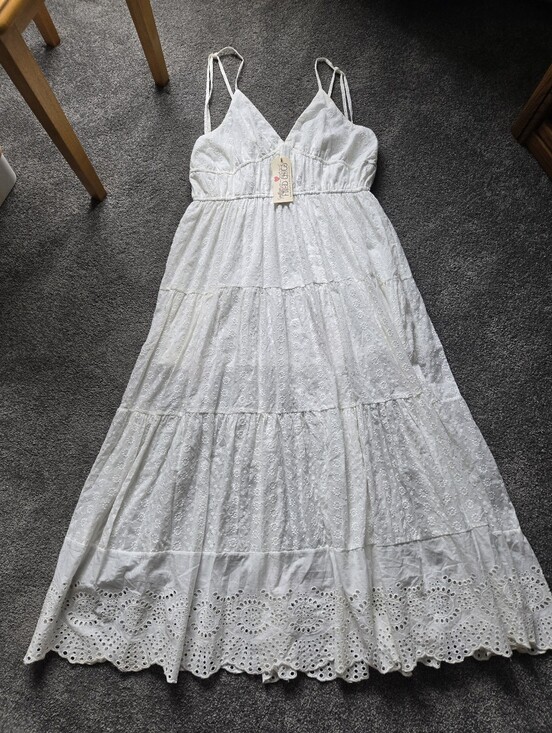 southern fried chics Dresses & Skirts - Southern Fried Chics White Eyelet Maxi Dress with Spaghetti Straps